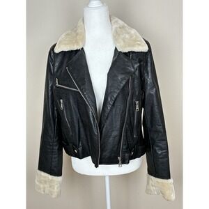 Vigoss Cropped Bomber Style Jacket with Faux Fur Trim Women's Size Large